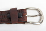 Embossed Brown Leather Belt Buckle